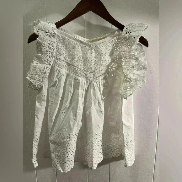NWT ULLA JOHNSON Leona Eyelet Broderie Anglaise Cotton Blouse Top Cowrie White 4 - Picture 4 of 8
